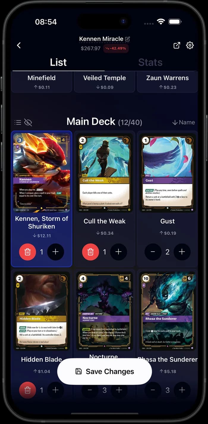 Runes app: the deck builder with a Riftbound main deck